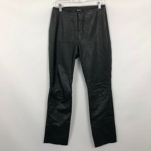 2000s Y2K VTG DKNY 100% Leather Boot Cut Pants Black
